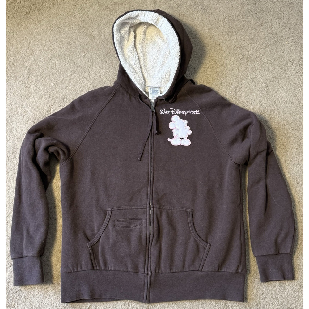 Mickey Mouse Walt Disney World Hoodie Zip Up Jacket Fleece Lined Size Large